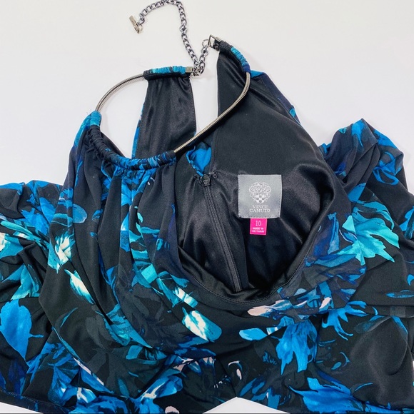 Vince Camuto Blue Floral Blouson Halter Maxi Dress Size 10 - Picture 11 of 13